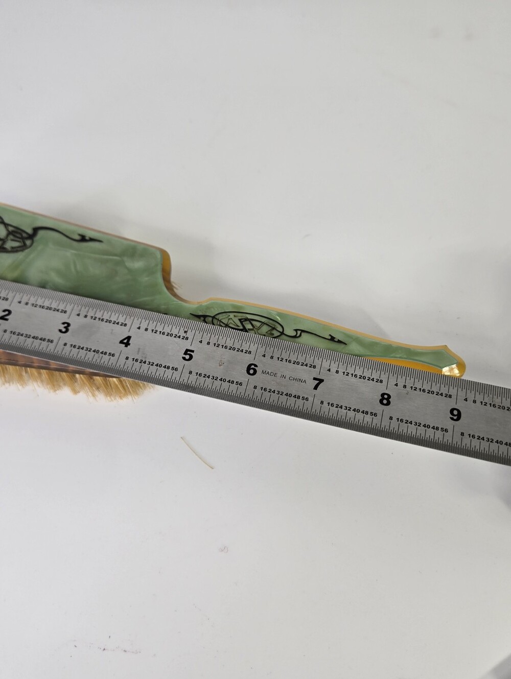 VTG Art Deco Green Pearlized Celluloid Vanity Hair Brush 1920s 30s  9" Art Nuvou - Picture 12 of 13